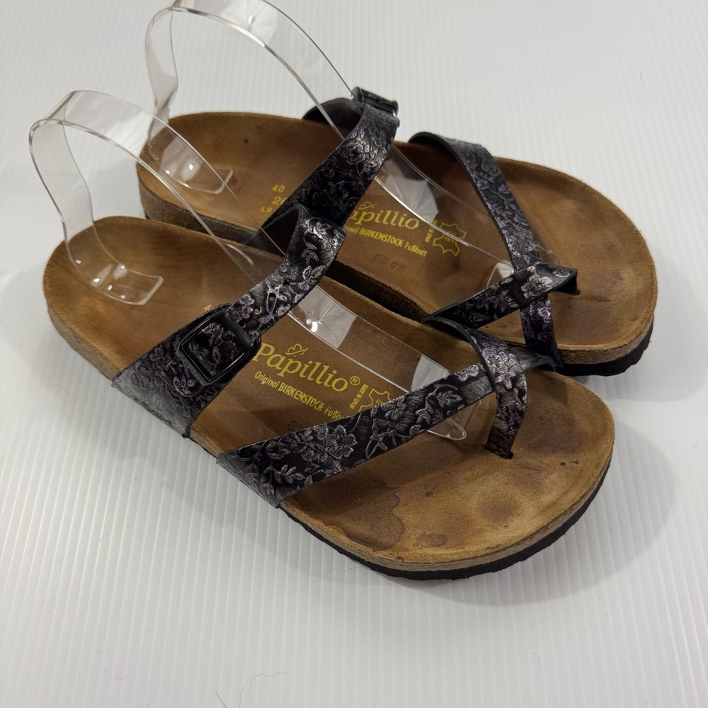 47. Papillio Black Sandals with Glittery purple Straps (W9/M7)